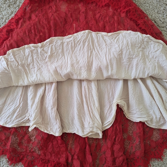 Free People Floral Embroidered Mesh Lace Mini Dress Pleated Red Women's Size 4 - Picture 11 of 13